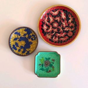 Set of 3 vintage enamel chinese dishes